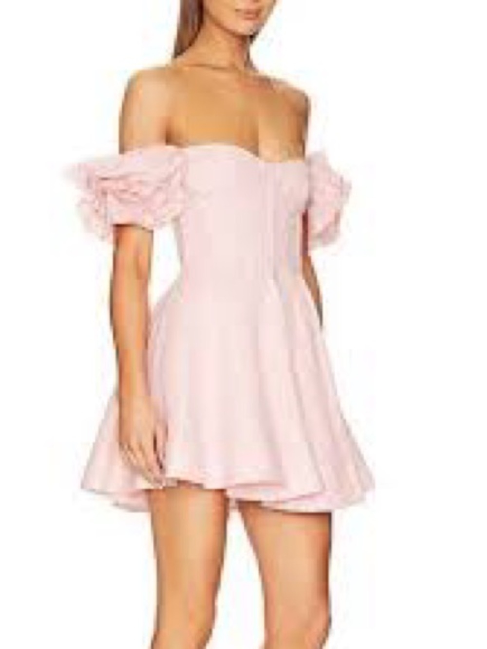 Bardot Blush Off-Shoulder Mini Dress with Puff Sleeves